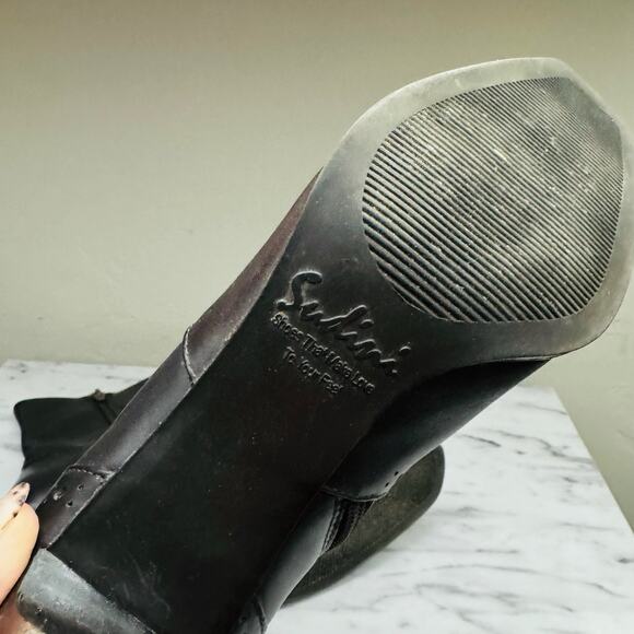 Sudini Black Leather Above Ankle Heel Booties Women’s Size 6 - Picture 8 of 11